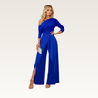Asymmetric One-Shoulder Wide-Leg Jumpsuit Blue