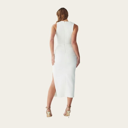 Asymmetric Satin Column Midi Dress-back