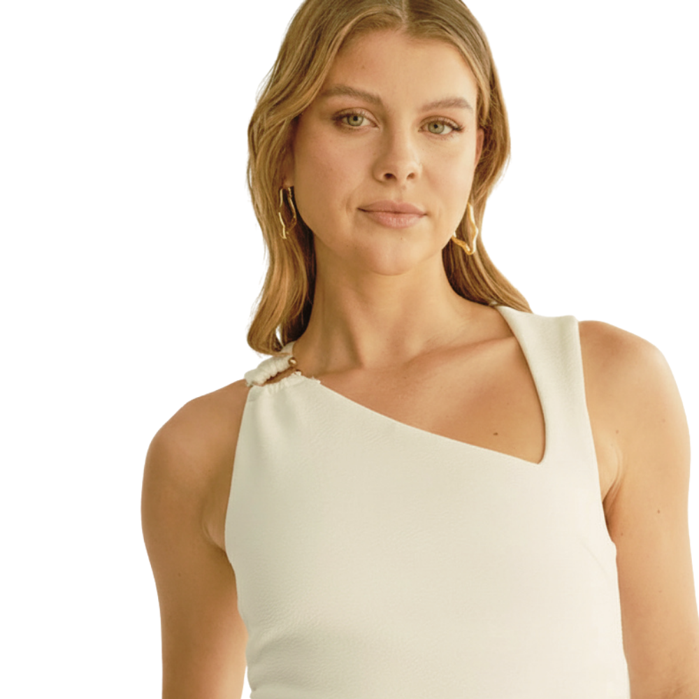 Asymmetric Satin Column Midi Dress-ivory