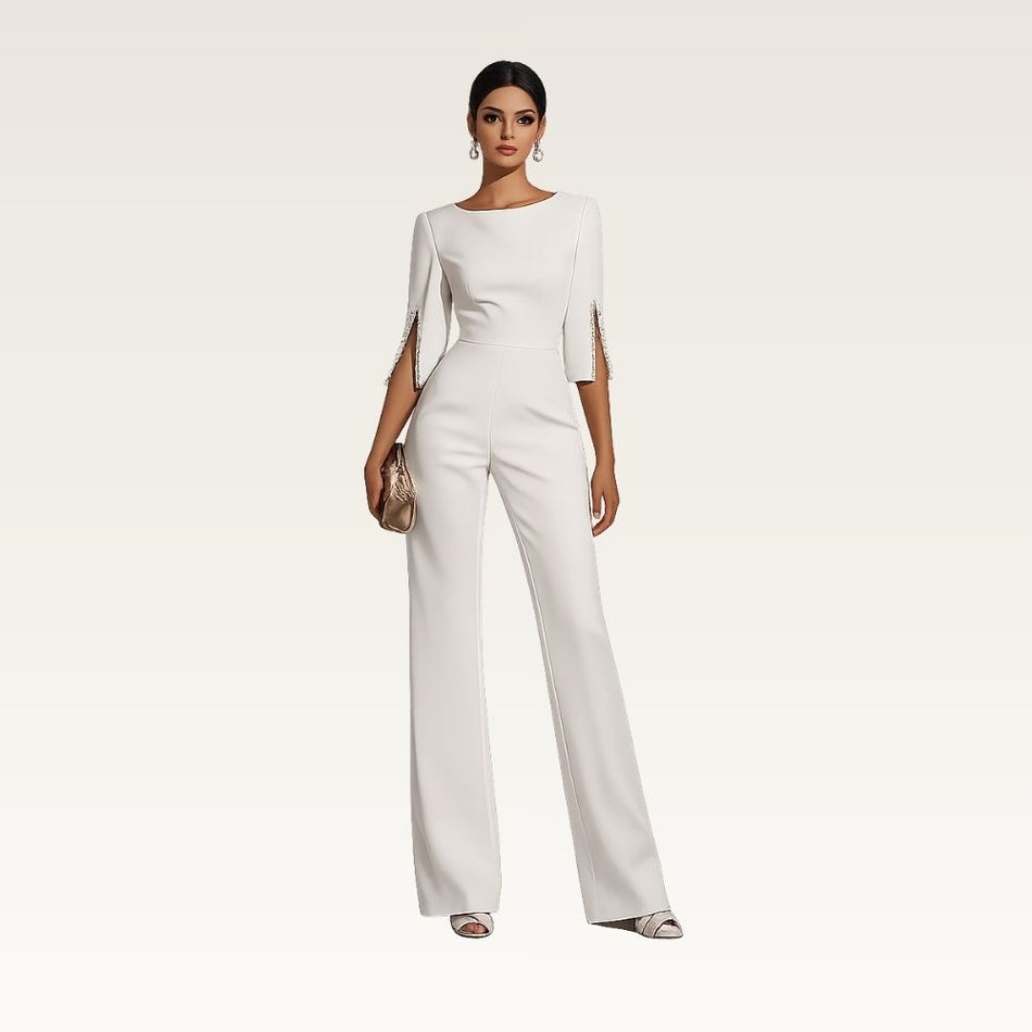Bateau Neck Straight-Leg Jumpsuit White