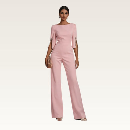 Bateau Neck Straight-Leg Jumpsuit Pink