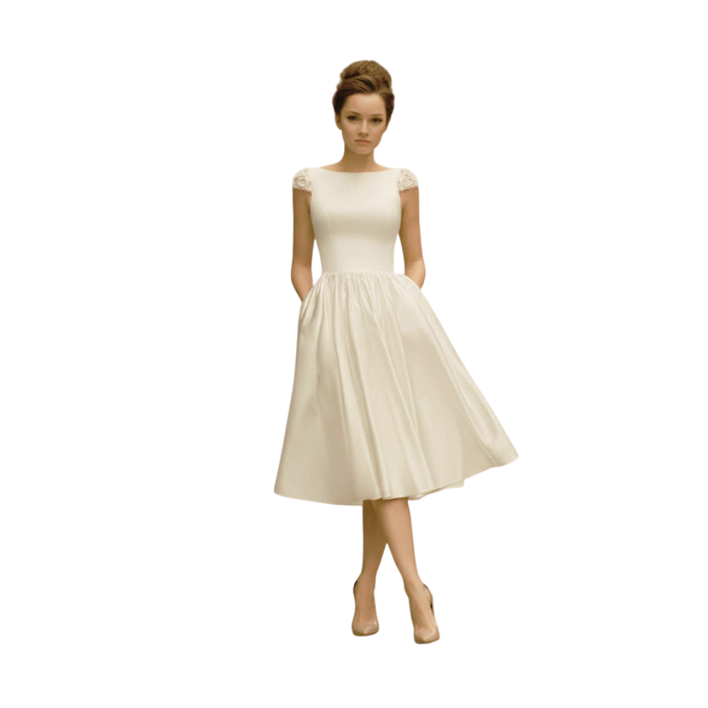 Cap Sleeve Backless Wedding Dress-Ivory