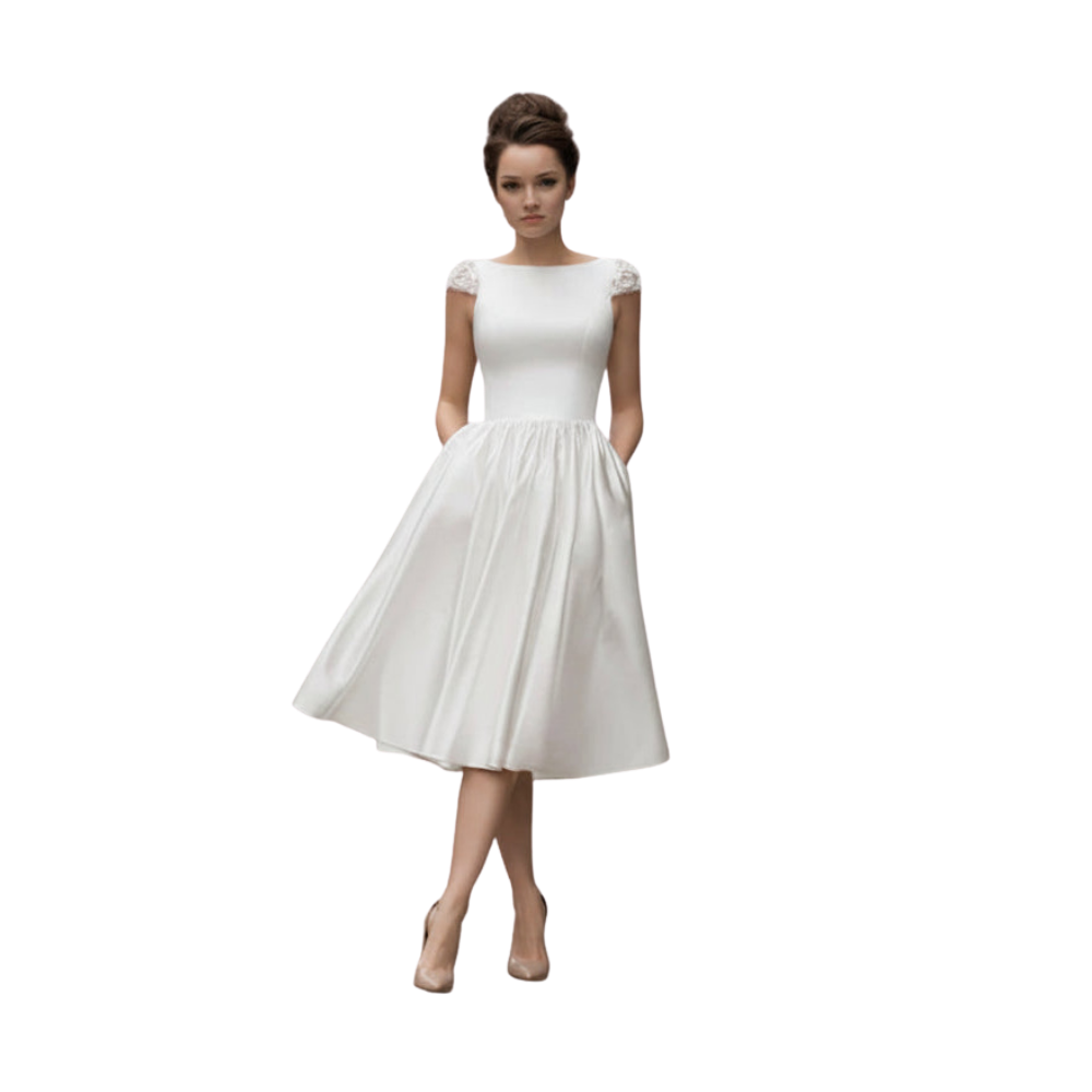 Cap Sleeve Backless Wedding Dress- White