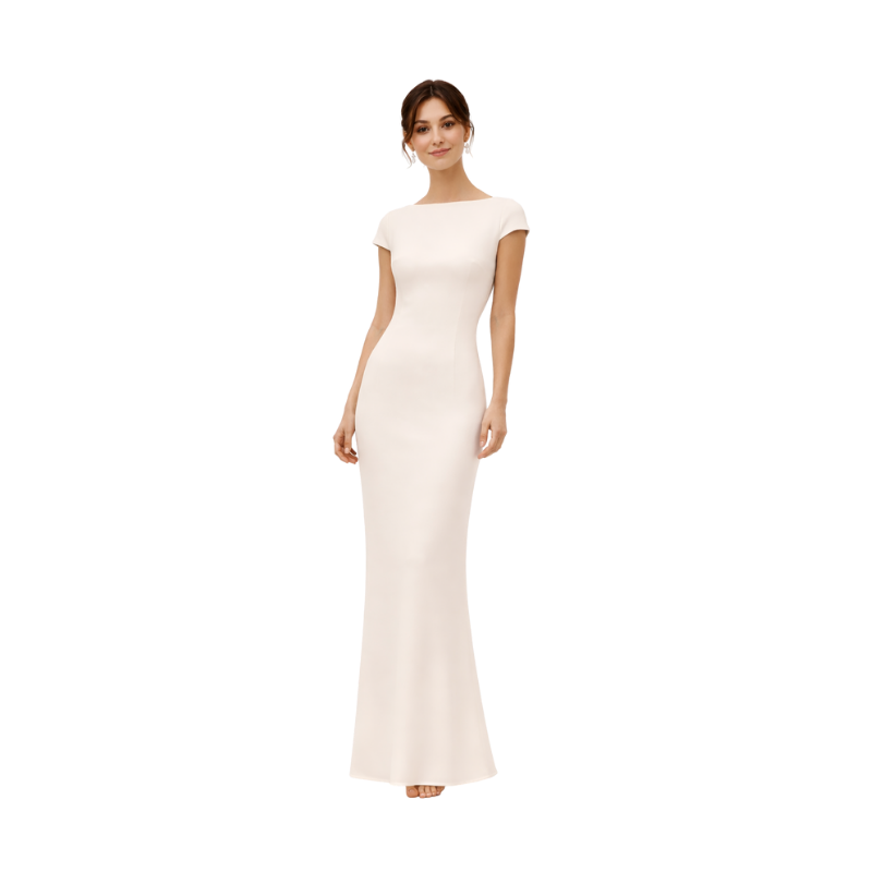 Cap Sleeve Open Back Column Dress-Ivory