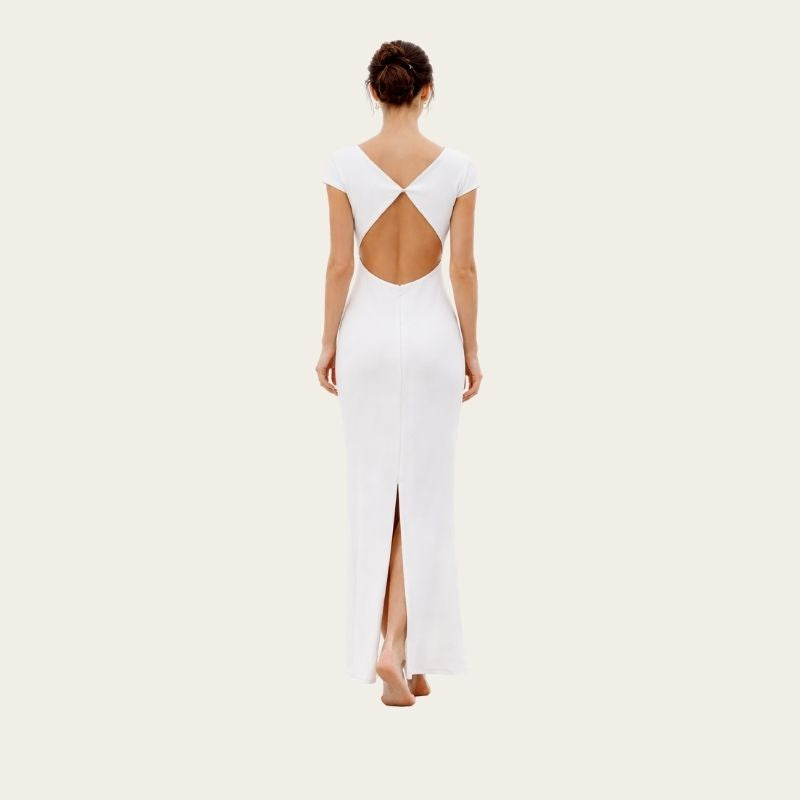 Cap Sleeve Open Back Column Dress-Back