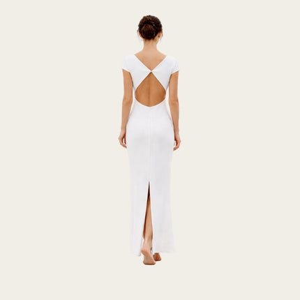 Cap Sleeve Open Back Column Dress-Back