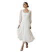 Chiffon Long Sleeve Midi Wedding Dress-White