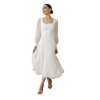 Chiffon Long Sleeve Midi Wedding Dress-White