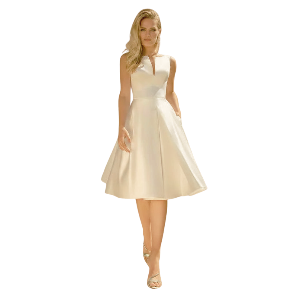 Deep V-Neck Satin Wedding Dress-Ivory