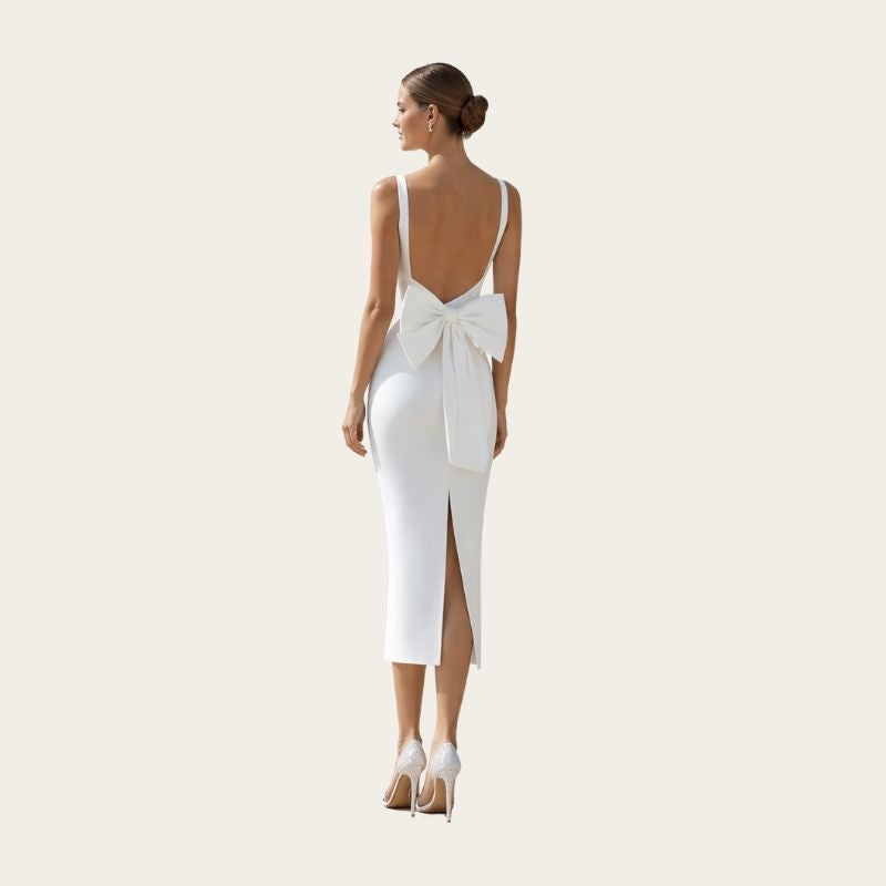 Deep V Bow-Back Midi Dress Back