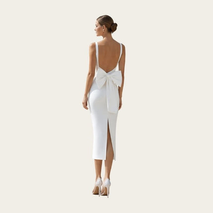 Deep V Bow-Back Midi Dress Back