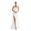 Draped Cowl Back Slit Gown White