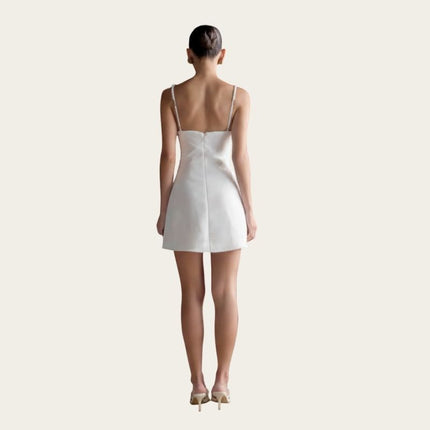 Draped Neck Satin Mini Dress-Back