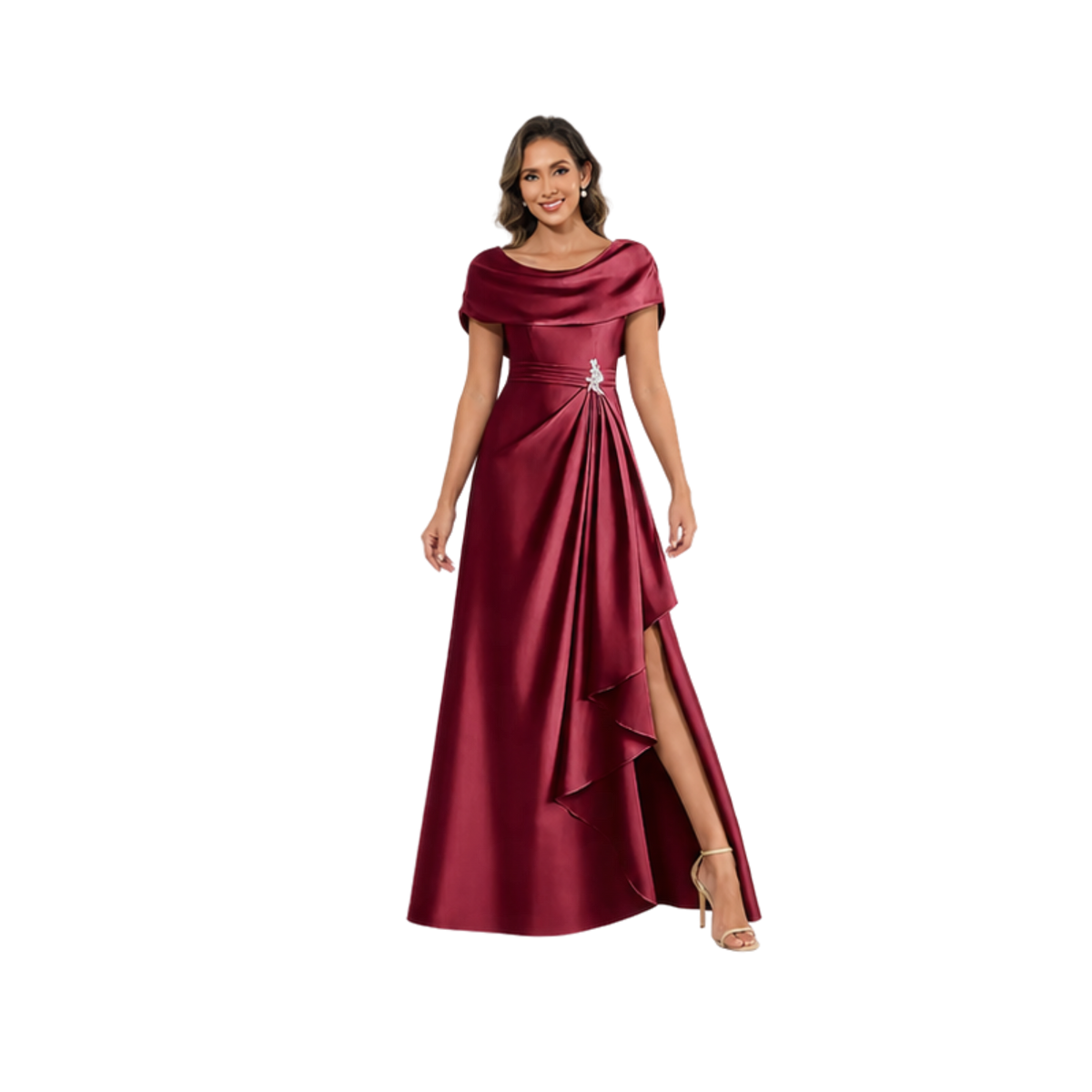 Draped Off-Shoulder Satin Maxi Dress