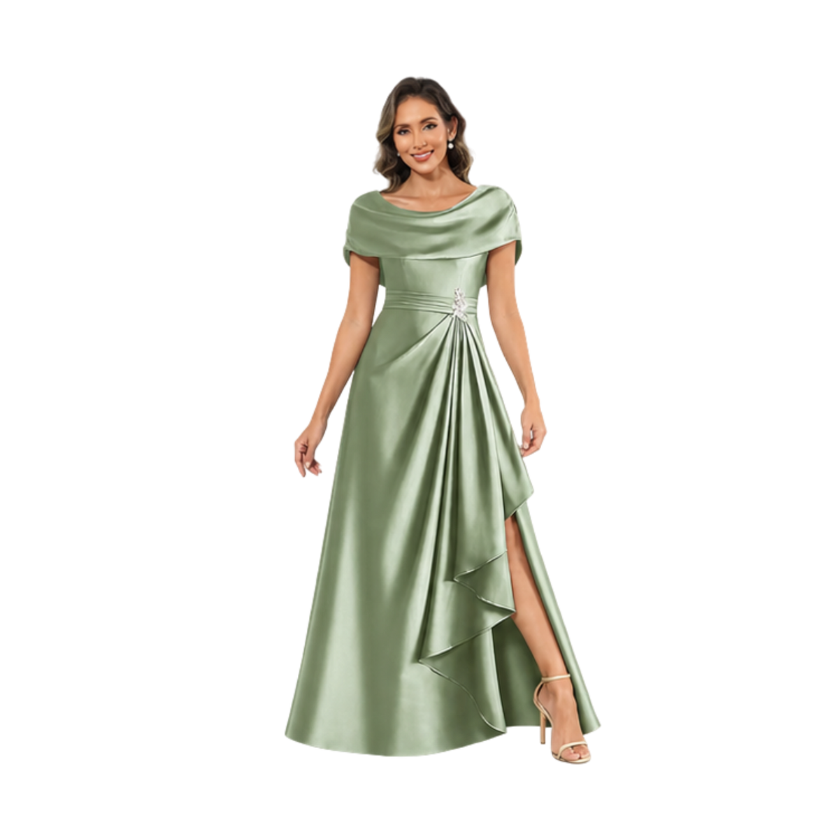 Draped Off-Shoulder Satin Maxi Dress