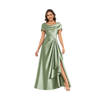 Draped Off-Shoulder Satin Maxi Dress