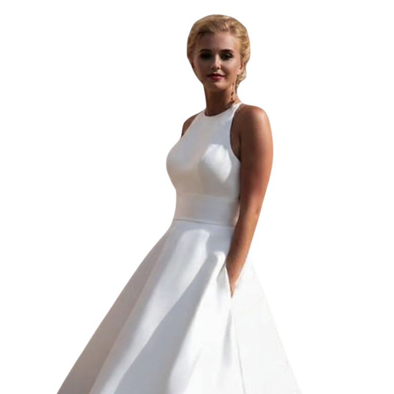 Halter A-Line with Lace Back White