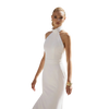 Halter Column Open Back Gown-white