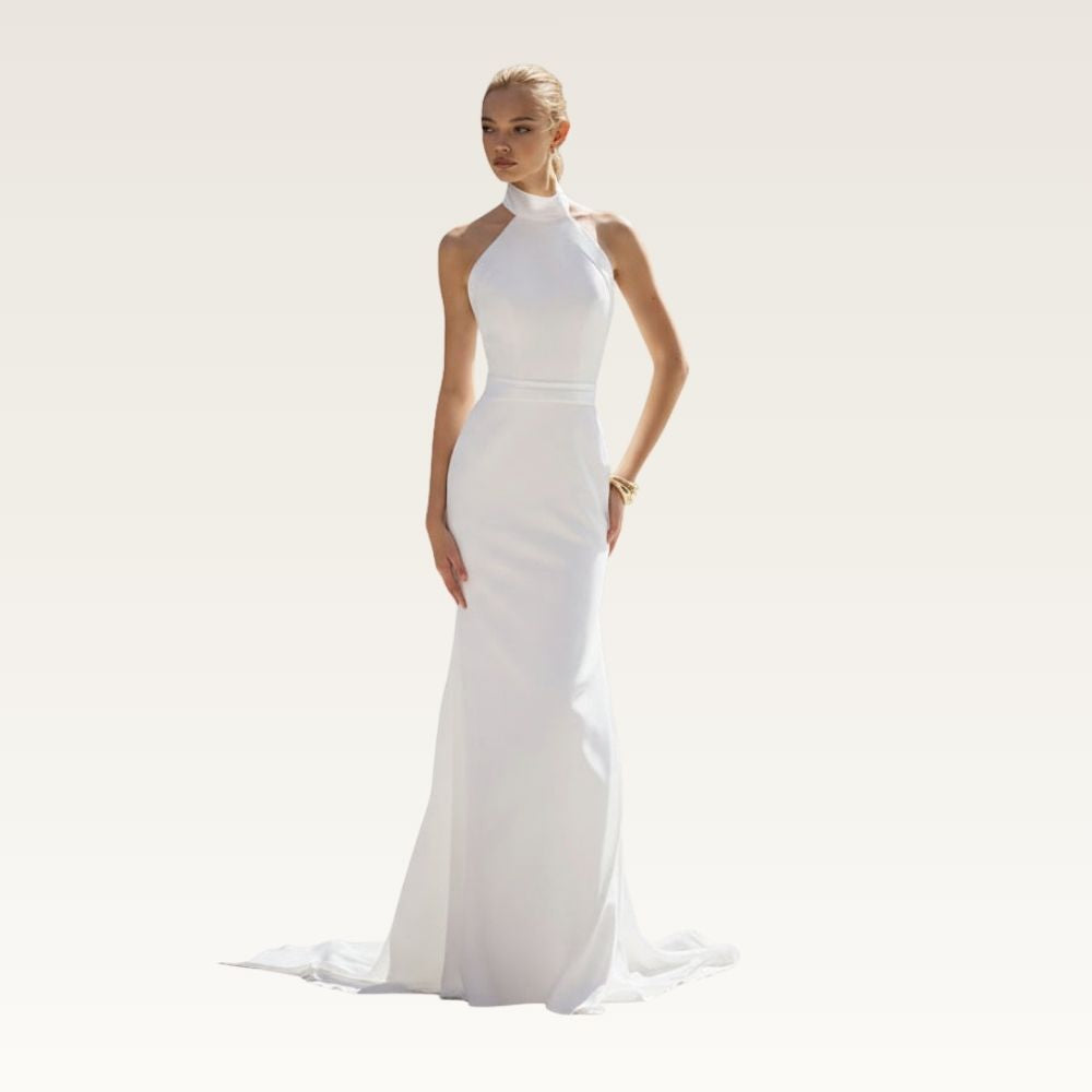 Halter Column Open Back Gown