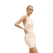 Halter Neck Satin Mini Dress-Ivory