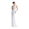 Halter Satin Pleated Column Gown White