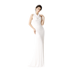 Halter Satin Pleated Column Gown Ivory