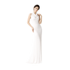 Halter Satin Pleated Column Gown Ivory