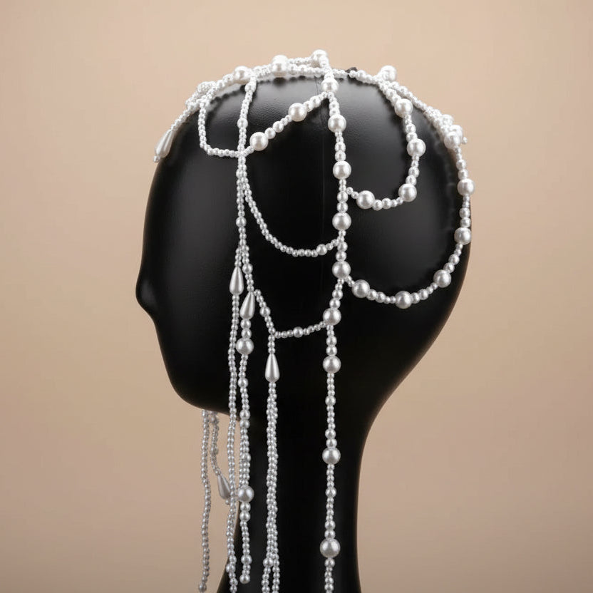 Handmade Pearl Tassel Headpiece- Side