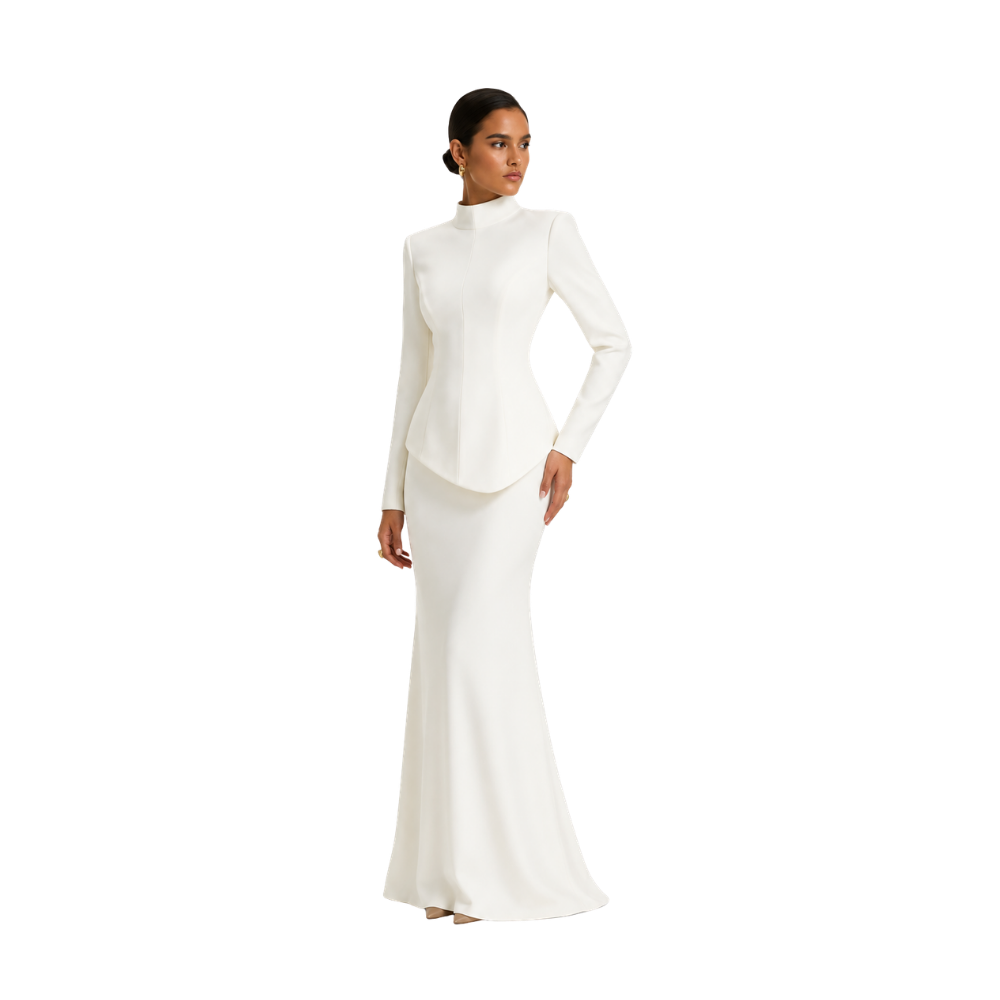 High-Neck Drop-Waist Maxi Dress
