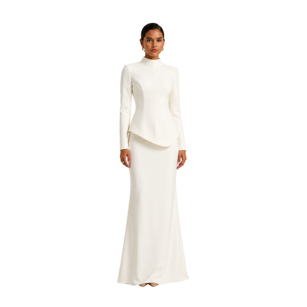 High-Neck Drop-Waist Maxi Dress