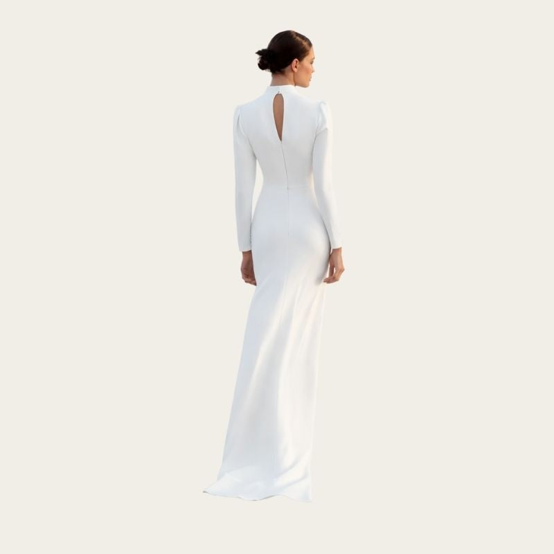 High Neck Long Sleeve Column Dress-Back