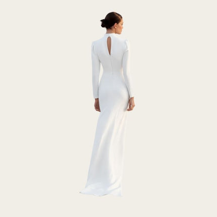 High Neck Long Sleeve Column Dress-Back