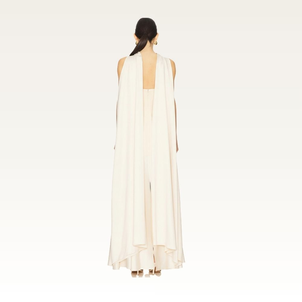 High Neck Satin Cape Gown Back