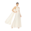 High Neck Satin Cape Gown Ivory