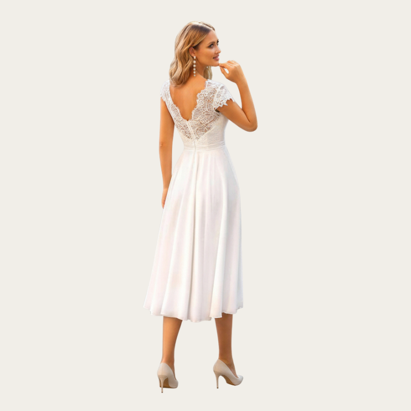 Lace Bodice Chiffon Midi Dress-Back