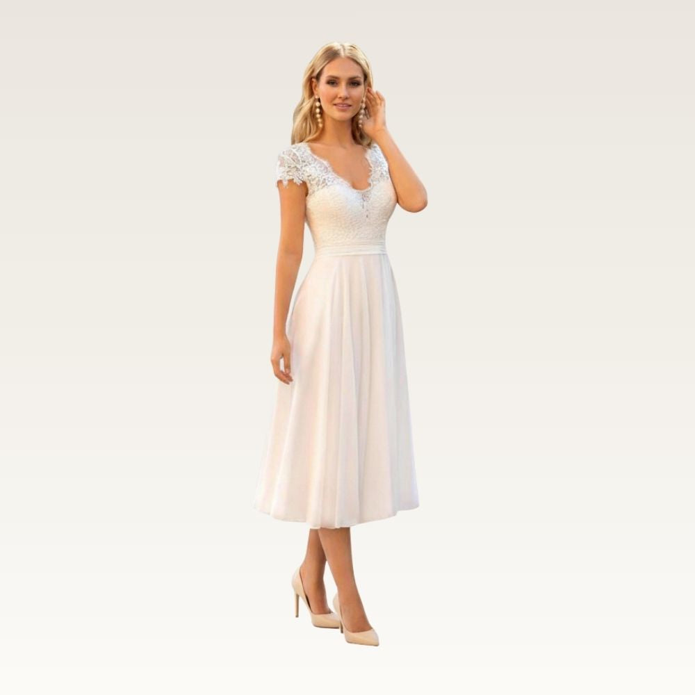 Lace Bodice Chiffon Midi Dress