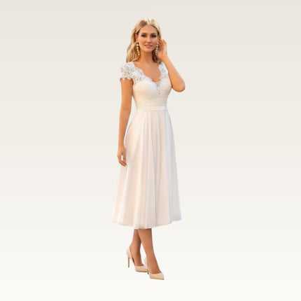 Lace Bodice Chiffon Midi Dress