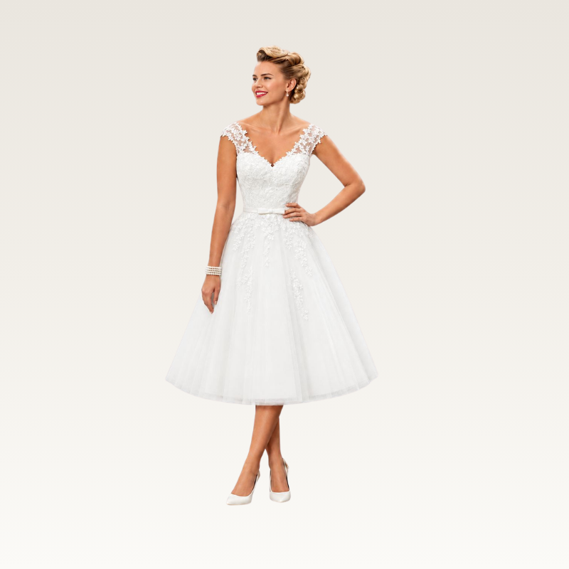 Lace V-Neck Tulle Tea Dress