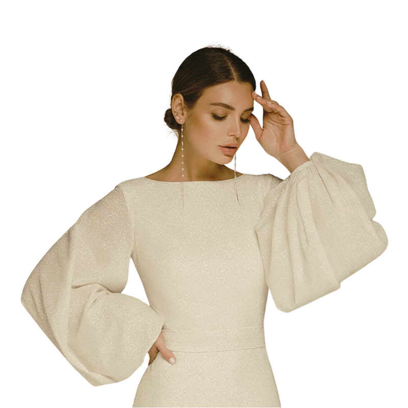 Long Sleeve Column Dress-Ivory