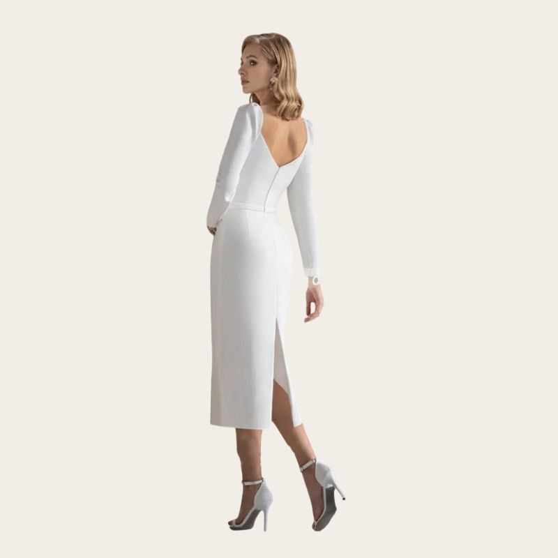 Long Sleeve Jersey Midi Wedding Dress