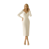 Long Sleeve Jersey Midi Wedding Dress-Ivory