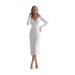 Long Sleeve Jersey Midi Wedding Dress-White