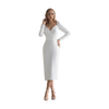 Long Sleeve Jersey Midi Wedding Dress-White