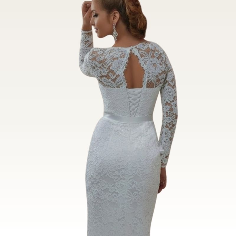 Long Sleeve Lace Column Dress Back