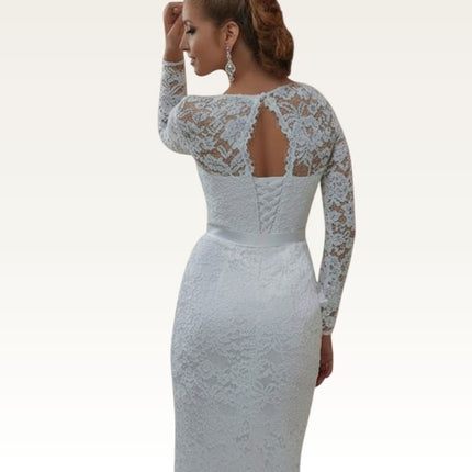 Long Sleeve Lace Column Dress Back