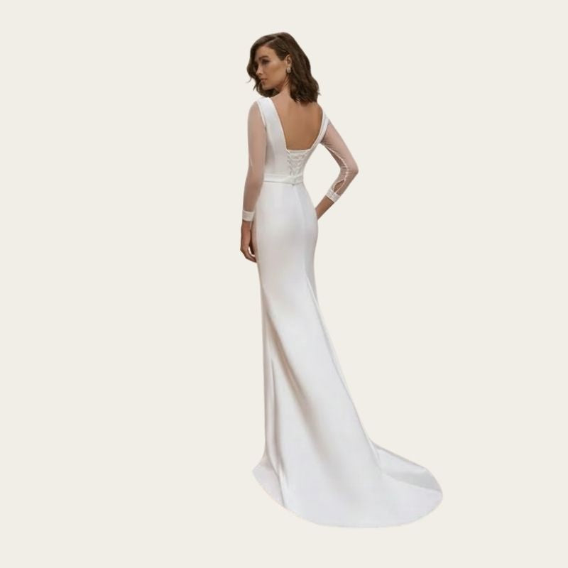 Long Sleeve Satin Column Dress-back