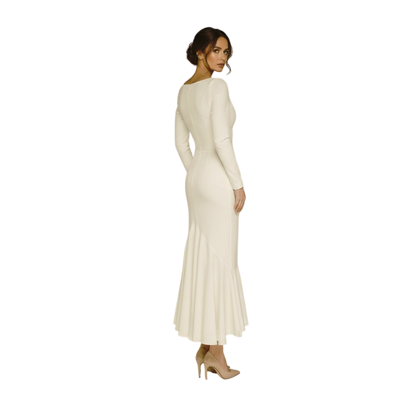 Long Sleeve Square Neck Midi-Ivory
