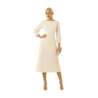 Long Sleeve V-Back Midi Dress-ivory
