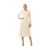 Long Sleeve V-Back Midi Dress-ivory