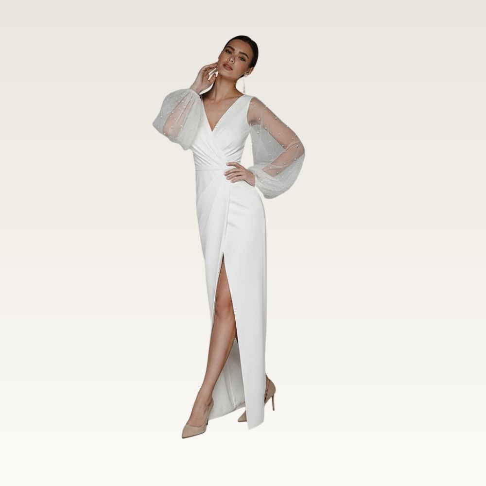 Long Sleeve V-Neck Column Dress